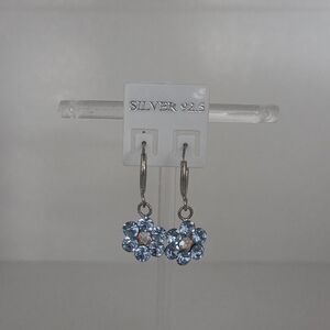 Blue Crystal Flower Drop Earrings